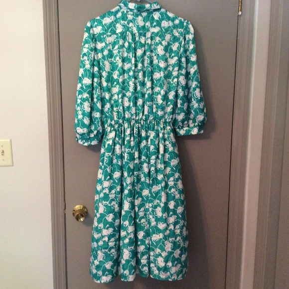 Vintage Green and White Floral Dress, Made in USA - Picture 5 of 14